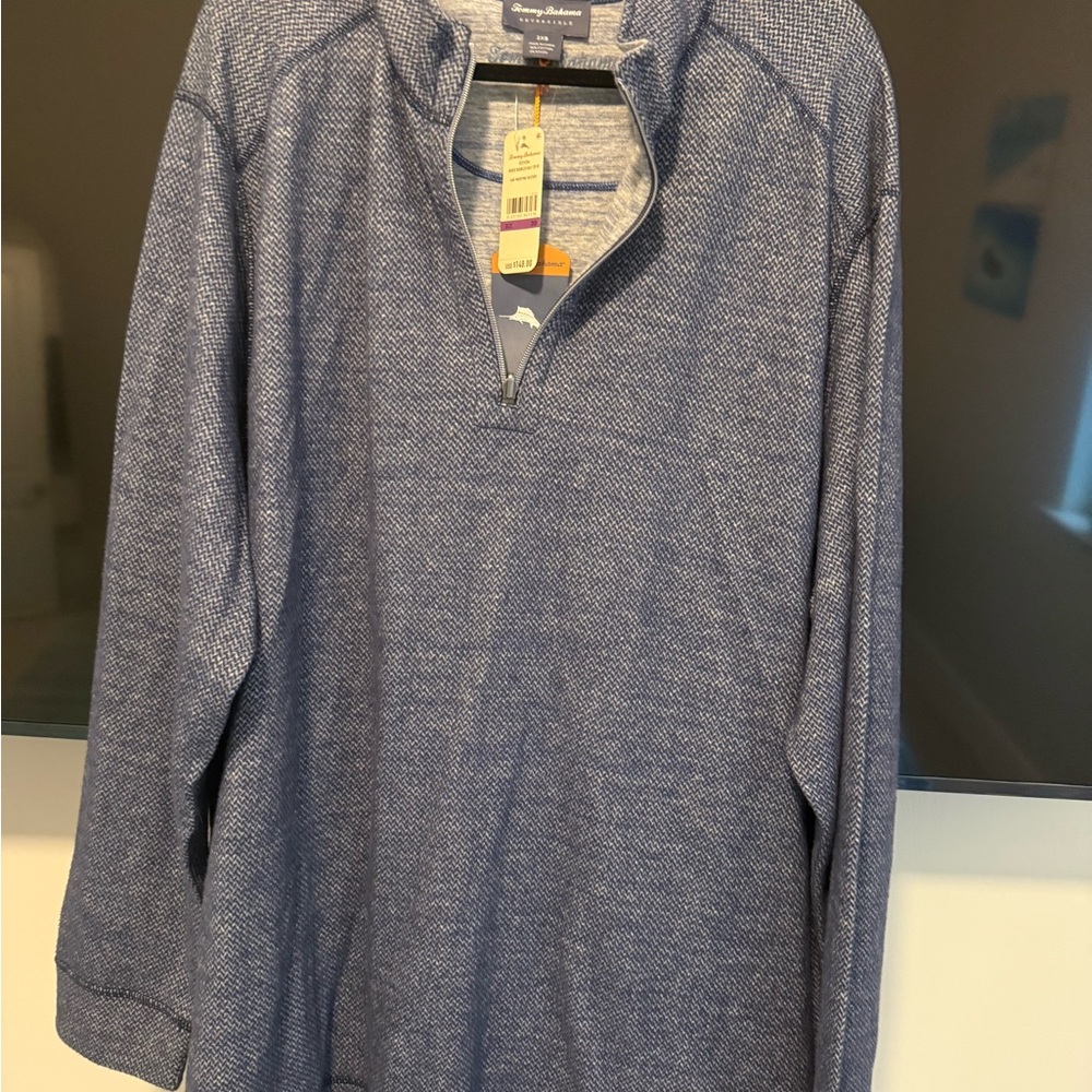 Tommy Bahama reversible Blue Textured Zip Sweater NWT